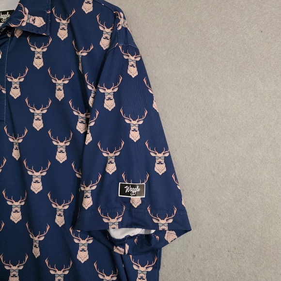 Waggle Mens Deer Mustache AOP Golf Performance Polo Size 2XL - Picture 6 of 10